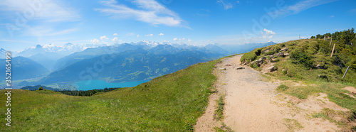 wonderful mountain view from Niederhorn to the bernese alps switzerland, popular hiking trail