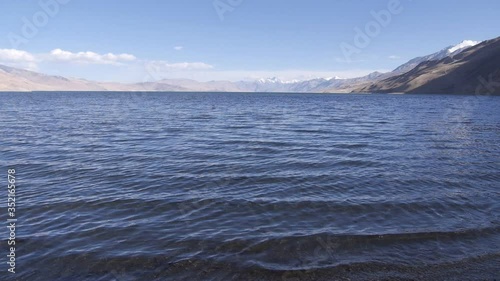 Himalayan ranges and clear water panorama of the Himalayan ranges and clear water of the high mountain lake Pangong in Ladakh