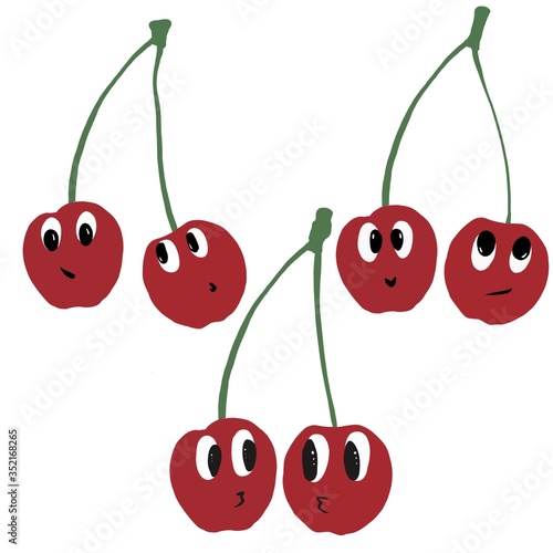 illustration of a funny cherry on a white background. Cherry with eyes. Children's illustration