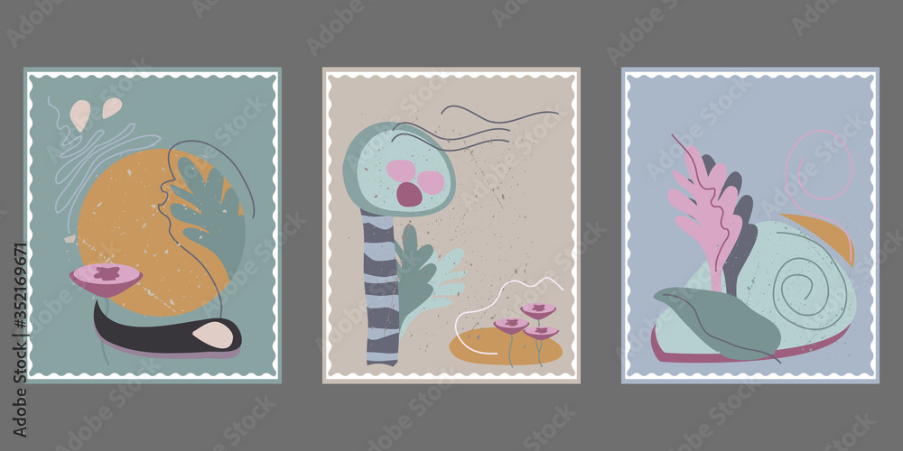 Set of artistic creative universal cards. Hand drawn texture. Design for poster, postcards, invitations, brochures, leaflets. Bright geometric pattern with doodles elements . Vector. Set of artistic creative universal cards. Hand drawn texture. Design for poster, postcards, invitations, brochures, leaflets. Bright geometric pattern with doodles elements . Vector.