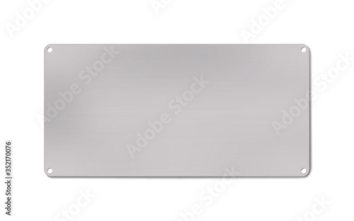 Blank metal plate, vector illustration. Empty gray metallic signboard - template for design.