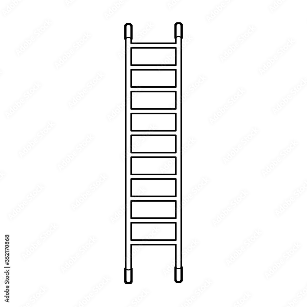 High black and white wooden icon of a fiberglass dielectric ladder with steps for elevation. Construction tool. Vector illustration on white background High black and white wooden icon of a fiberglass dielectric ladder with steps for elevation. Construction tool. Vector illustration on white background