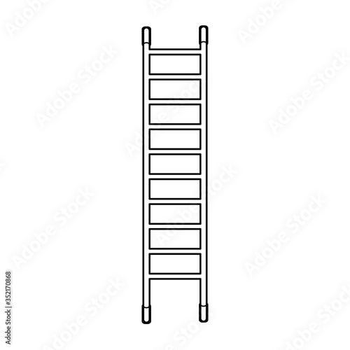 High black and white wooden icon of a fiberglass dielectric ladder with steps for elevation. Construction tool. Vector illustration on white background