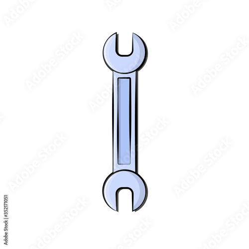 Construction blue icon of a tap open-end wrench designed to tighten and loosen nuts and bolts for repair. Construction metalwork tool. Vector illustration © Bolbik