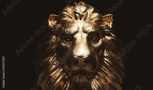 Konstfotografi Lion statue, a gold sculpture
