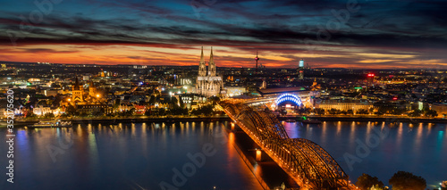 night panorama scene of cologne cathedral