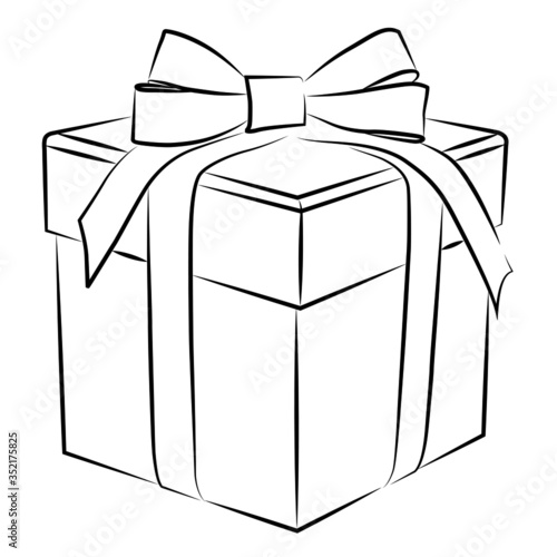 vector illustration, abstract linear pattern in black, holiday gift box, isolate on a white background