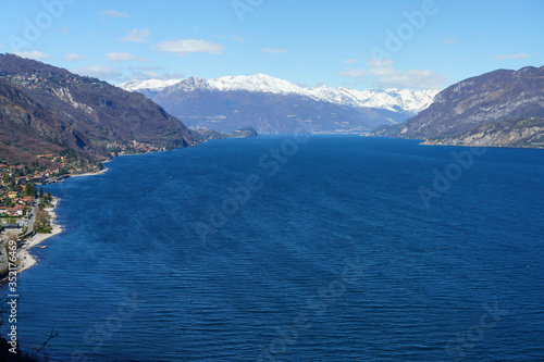 Winter landscape near Asso, italy with view of Como lake
