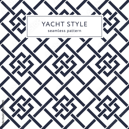 Geometric seamless pattern with crossing lines and rhombuses. Yacht style design. Elegant geometric background. Template for prints, wrapping paper, fabrics, covers, banners. Vector illustration.