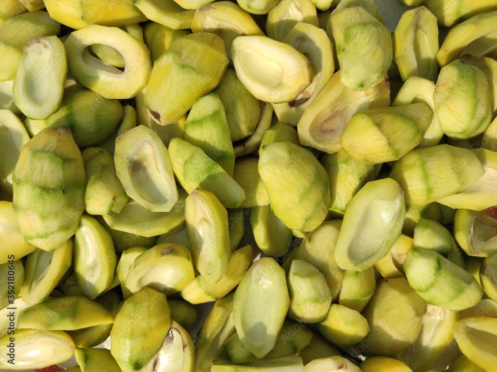 part of Bengali seasonal fruit,the unripened mango, it's seed, it's slices and pieces are arranged. Used as spice during cooking vegetables as aamchoor powder. part of Bengali seasonal fruit,the unripened mango, it's seed, it's slices and pieces are arranged. Used as spice during cooking vegetables as aamchoor powder.