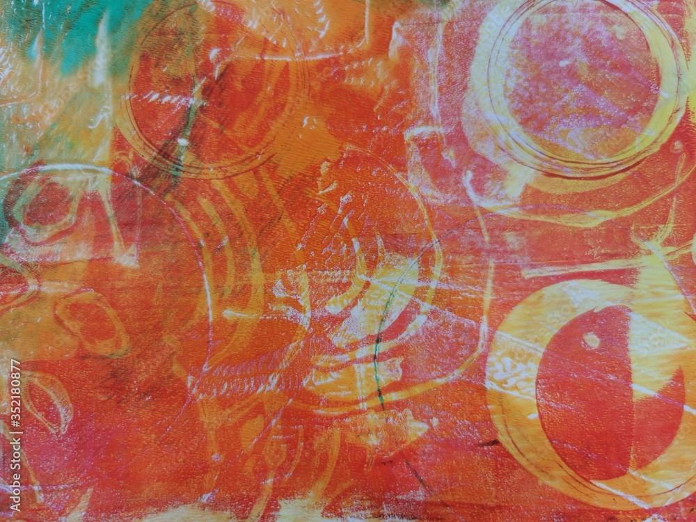 Fototapeta premium orange red monoprint abstract circles