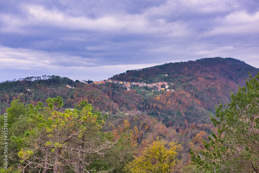 Panorama of the country of Campiglia Tramonti Liguria Italy