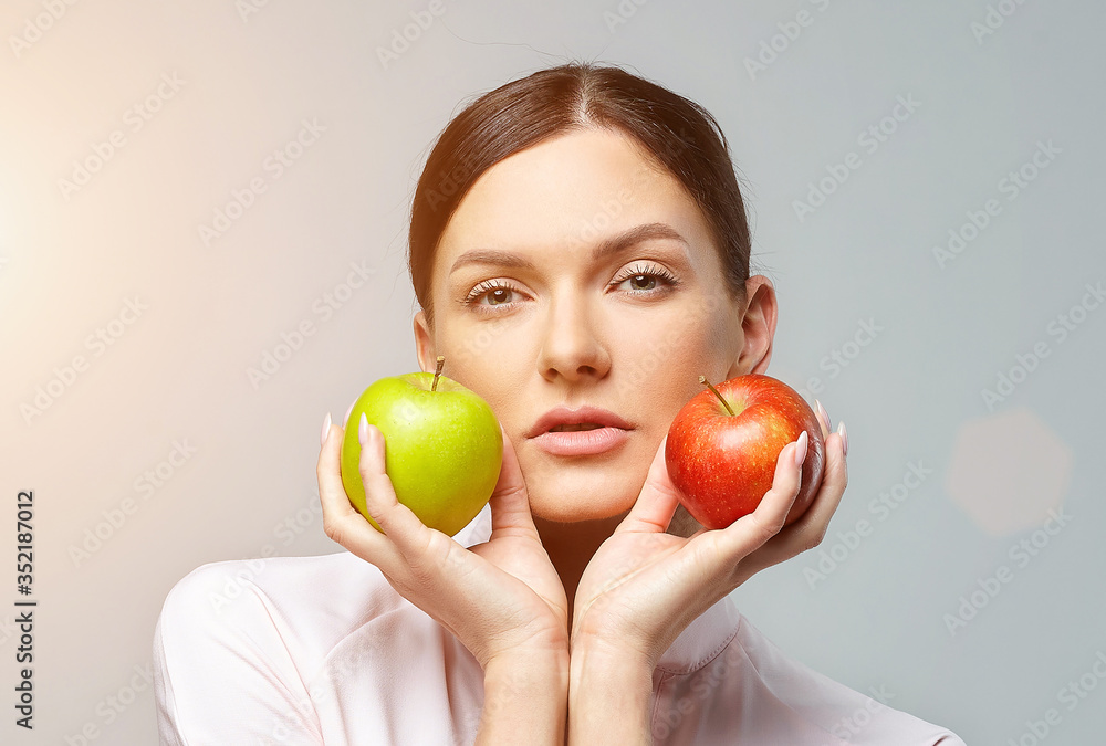 a girl with a ripe green apple a girl with a ripe green apple