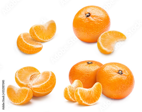 Set of delicious tangerines (mandarines), isolated on white background