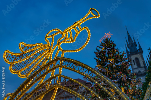 Christmas decoration on Old Town Square in Prague Czech Republic