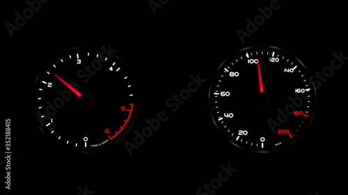 Car Speedometer Showing both Readings Engine RPM and Vehicle Speed with Accuracy which is acceeding the maximum speed and in not under control. 4K  Abstract speedometer concept Background photo