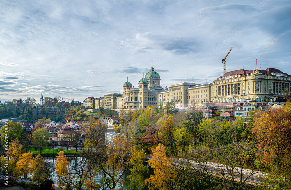 Naklejka premium The south side of the Federal Palace of Switzerland - the building in Bern housing the Swiss Federal Assembly (legislature) and the Federal Council (executive)