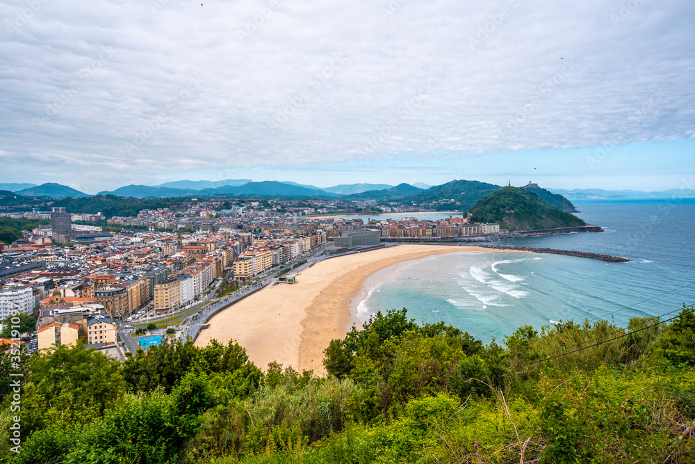 The city of San Sebastian and the Zurriola beach from Mount Ulia, Gipuzkoa. Basque Country