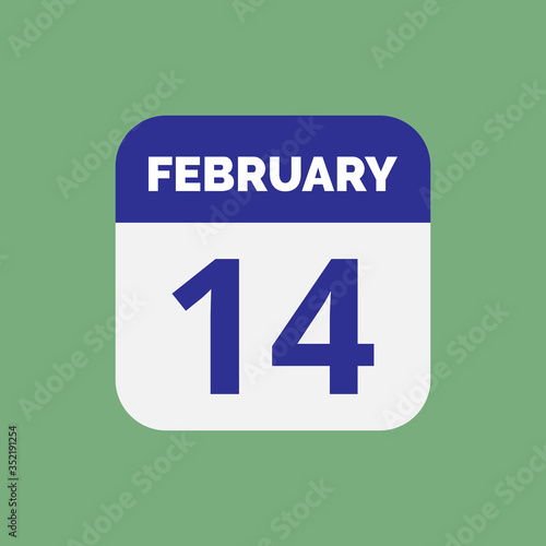Flat February 14 Calendar Icon Stock Vector