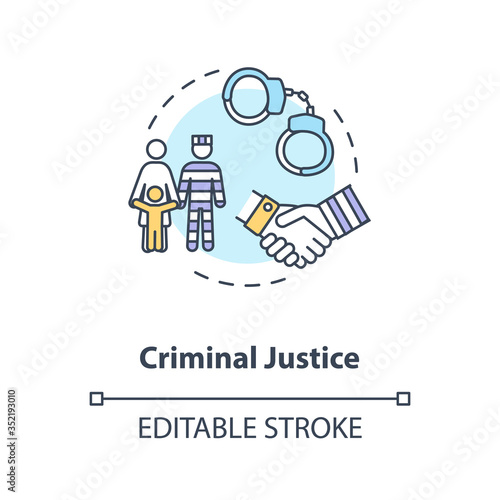Criminal justice concept icon. Social service and legal consulting idea thin line illustration. Inmates rehabilitation program. Vector isolated outline RGB color drawing. Editable stroke