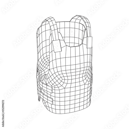 Police flak jacket or bulletproof vest. Bullet proof concept. Wireframe low poly mesh vector illustration.