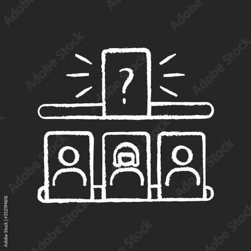 Storytelling game chalk white icon on black background. Entertaining family pastime, fun recreation. Game night activity. Play of creativity and imagination. Isolated vector chalkboard illustration