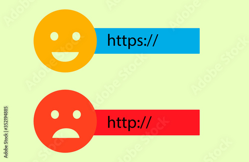 http and https protocols on shield. Safe and Secure https. Secured ssl shield and padlock symbols.