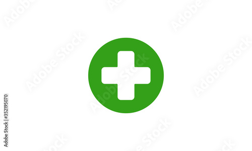 First aid medical sign flat icon,	Medical white cross symbol vector icon