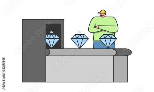 Jewelry production industry. Jewelry factory worker controlling process