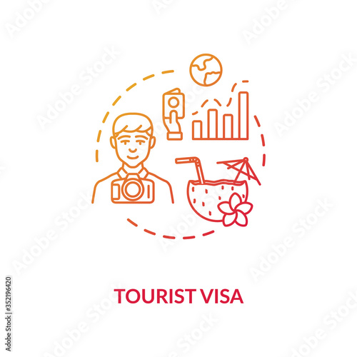 Tourist visa concept icon. Abroad vacation. Traveller document application. Summer holiday planning idea thin line illustration. Vector isolated outline RGB color drawing