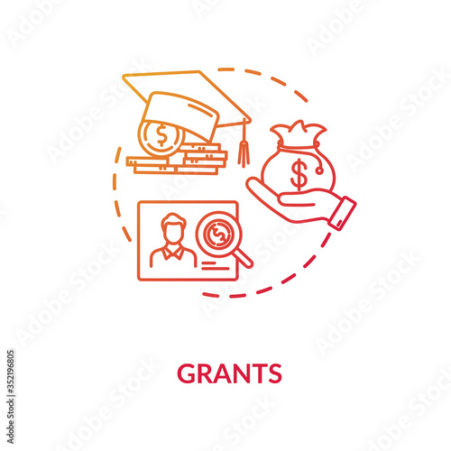 Grants concept icon. Higher education programs. Annual and monthly tuition fee. Academic degree getting idea thin line illustration. Vector isolated outline RGB color drawing