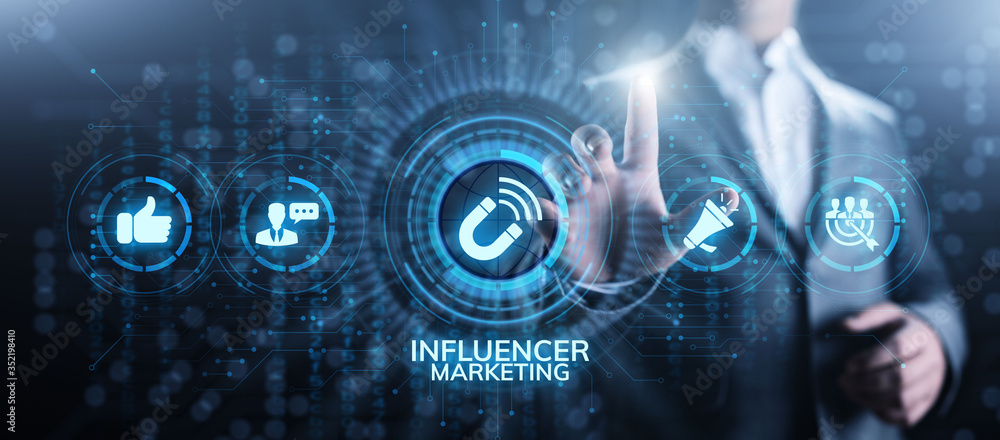 Fototapeta premium Influencer marketing Social media advertising business concept on screen.