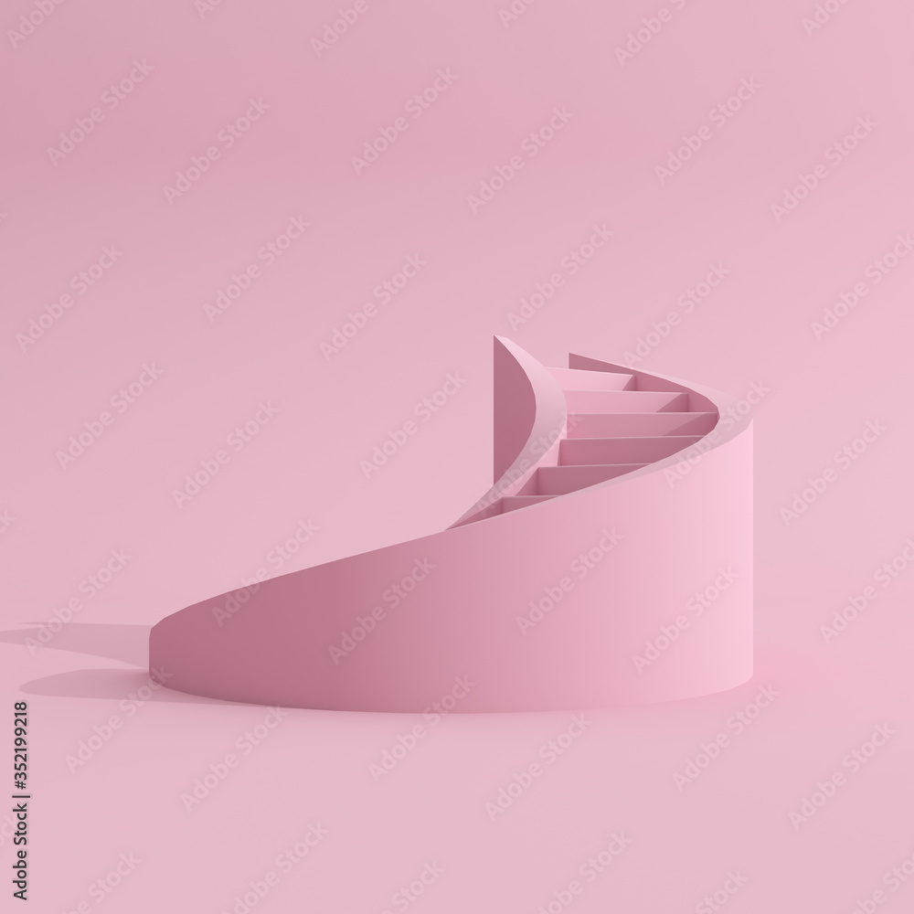 Abstract mock-up scene in minimal style, Spiral staircase. 3D rendering.
