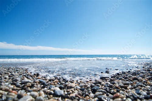 Closeup of Mediterranean waves on the shoreline