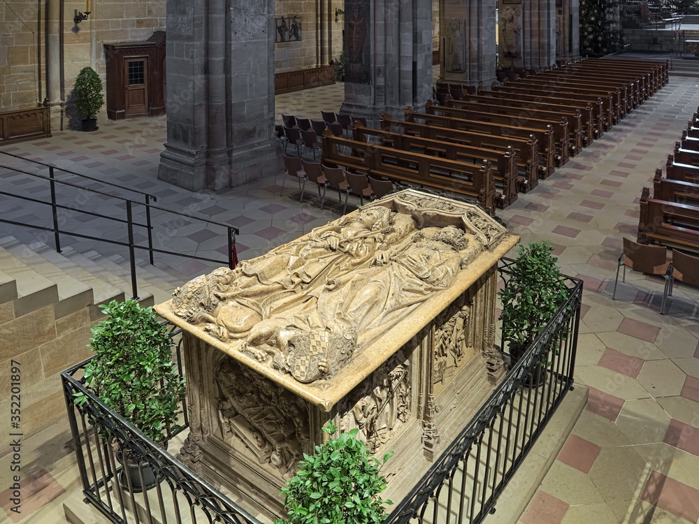 Bamberg, Germany. Marble tomb of Holy Roman Emperor St Henry II and his wife Empress St Kunigunde in Bamberg Cathedral. The tomb by the German sculptor Tilman Riemenschneider was created in 1499-1513.