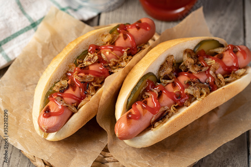 Barbecue Grilled Hot Dog with ketchup