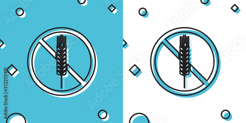 Black Gluten free grain icon isolated on blue and white background. No wheat sign. Food intolerance symbols. Random dynamic shapes. Vector Illustration