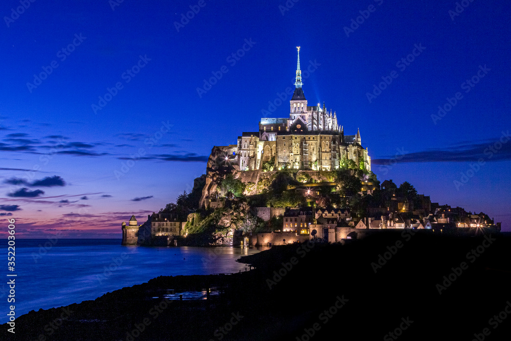 Mont Saint Michel abbey in France at night