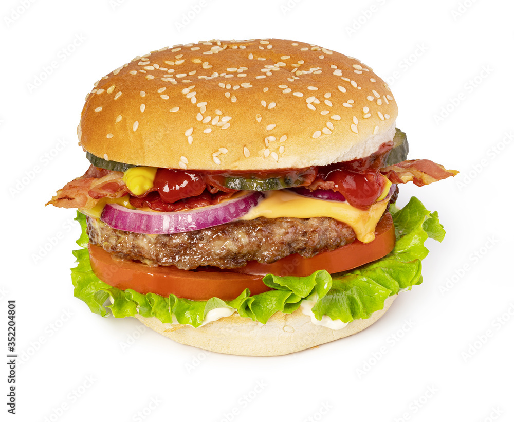 Tasty burger with bacon