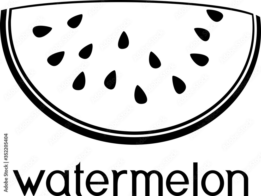 Coloring page. Slice of watermelon with black seeds Coloring page. Slice of watermelon with black seeds