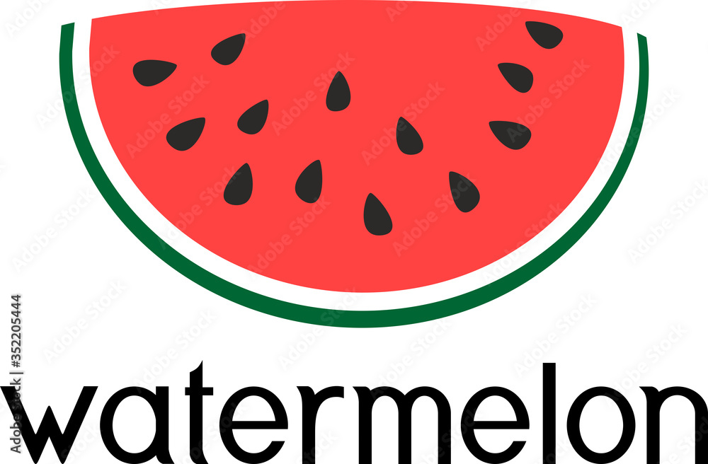 Slice of watermelon with red pulp and black seeds in flat style isolated on white background Slice of watermelon with red pulp and black seeds in flat style isolated on white background