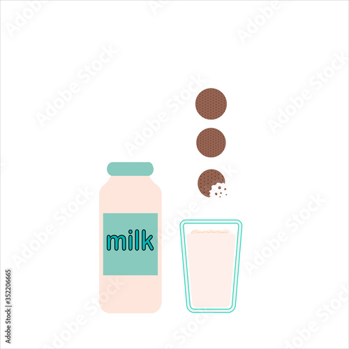 vector image of chocolate cookies with a glass of milk