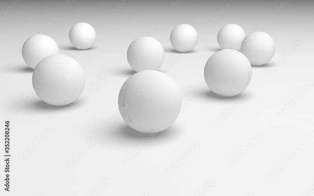 White abstract background. Set of white balls isolated on white backdrop. 3D illustration White abstract background. Set of white balls isolated on white backdrop. 3D illustration