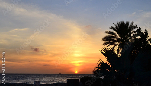 sunset in the caribbean sea Curacao Island