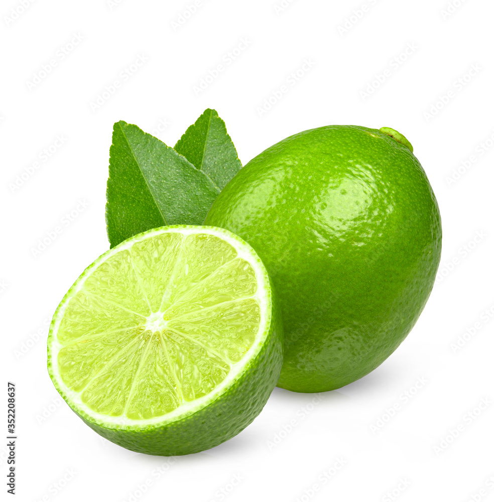 Lime. Fresh fruit with leaf isolated on white background. Lime. Fresh fruit with leaf isolated on white background.