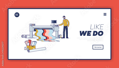 Typography landing page template with designer printing on wide screen laser printer