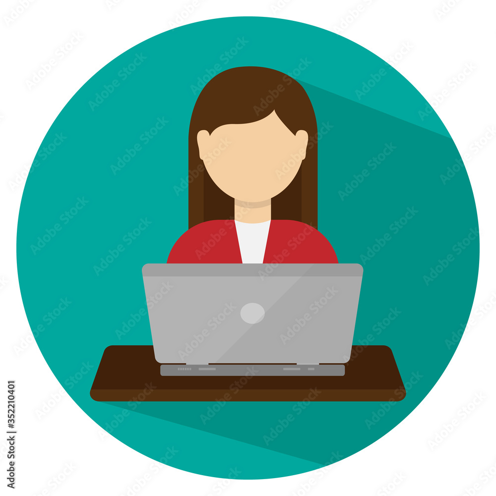 Girl working with laptop vector flat design Girl working with laptop vector flat design