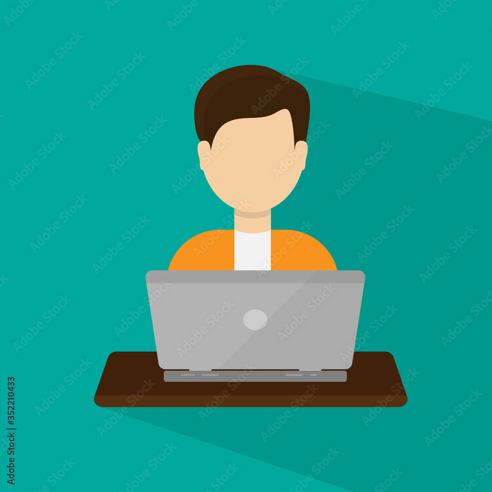 Man working with laptop vector flat design Man working with laptop vector flat design