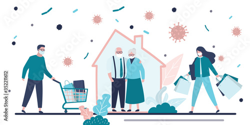 Stay home concept. Healthy elderly people at home. Help for old people during quarantine. Grandparents at self-isolation.