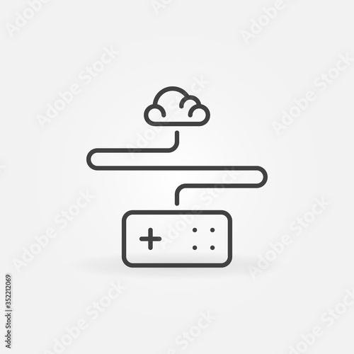 Retro Gamepad with Cloud line icon. Vector Gaming on Demand concept sign in outline style